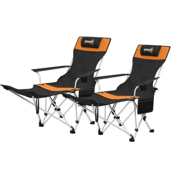 Outsunny Set de 2 Scaune de Camping Pliabile cu Suport pentru Picioare Detasabil, 82x100x88 cm, Negru | Aosom Romania imagine