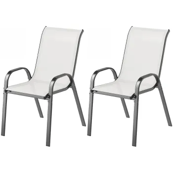 Outsunny Set de 2 Scaune de Exterior pentru Masa, Scaune Stivuibile cu Spatar Inalt, Sezut din Plasa Respirabila pentru Gradina, Terasa, Gri Deschis | Aosom Romania imagine