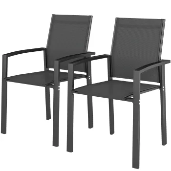Outsunny Set de 2 Scaune de Gradina cu Cadru din Aluminiu, Plasa Respirabila si Cotiere, 56x58x89 cm, Gri Inchis | Aosom Romania imagine