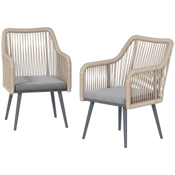 Outsunny Set de 2 scaune de gradina pentru exterior din ratan cu perne, cotiere si cadru din otel pentru terasa 54x65x80 cm gri | Aosom Romania imagine