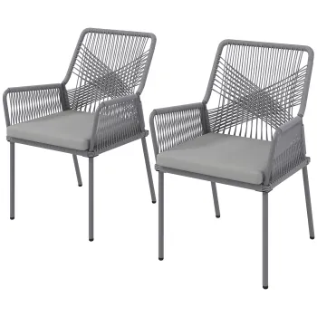 Outsunny Set de 2 scaune de gradina, scaune pentru terasa, perne lavabile, spatar, brate, otel, ratan, gri inchis | Aosom Romania imagine