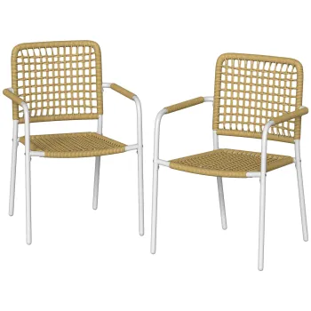 Outsunny Set de 2 scaune de gradina stivuibile din rasina impletita cu cotiere si spatar, 55x57x82cm, galben | Aosom Romania imagine