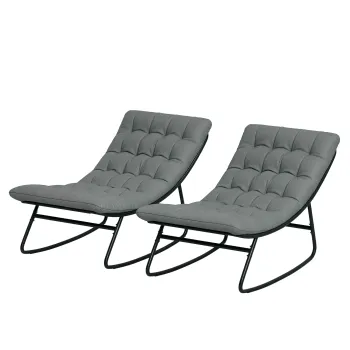Outsunny Set de 2 scaune de leagan exterior cu perne groase, sezut din material textilin respirabil si cadru din otel, gri | Aosom Romania imagine