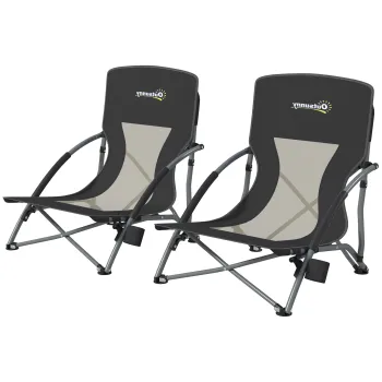 Outsunny Set de 2 Scaune de Plaja Pliabile si Usoare cu Spatar din Plasa Brate si Geanta 58x55x62 cm Negru | Aosom Romania imagine