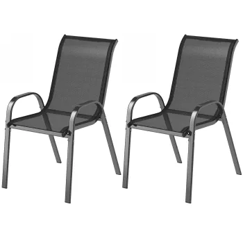 Outsunny Set de 2 Scaune de Pranz pentru Exterior, Scaune Suprapozabile cu Spatar Inalt, Sezut Respirabil pentru Gradina, Veranda, Negru | Aosom Romania imagine