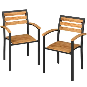 Outsunny Set de 2 Scaune Empilabile de Exterior din Lemn cu Finisaj Natural | Aosom Romania imagine