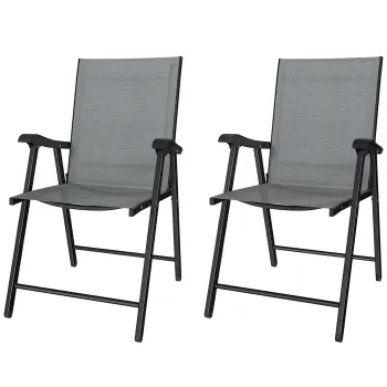 Outsunny Set de 2 scaune pliabile cu spatar inalt si cotiere, Gri deschis | Aosom Romania imagine