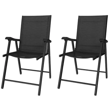 Outsunny Set de 2 scaune pliabile pentru gradina, cu spatar inalt si cotiera, otel, Texteline 58 x 62 x 97 cm Negru | Aosom Romania imagine