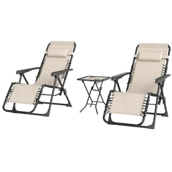 Outsunny Set de 2 Sezlonguri de Gradina cu Gravitatie Zero si Masuta cu Suport pentru Pahare, 47x47x54 cm, Bej | Aosom Romania imagine