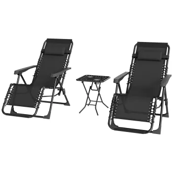 Outsunny Set de 2 Sezlonguri de Gradina cu Gravitatie Zero si Masuta cu Suport pentru Pahare, 47x47x54 cm, Gri | Aosom Romania imagine