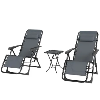 Outsunny Set de 2 Sezlonguri de Gradina cu Gravitatie Zero si Masuta cu Suport pentru Pahare, 47x47x54 cm, Gri | Aosom Romania imagine