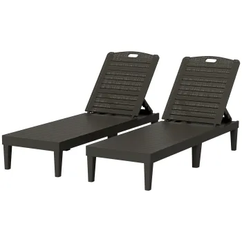 Outsunny Set de 2 Sezlonguri de Gradina cu Spatar Reglabil in 4 Pozitii, 56x187x28 cm, Negru | Aosom Romania imagine