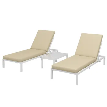 Outsunny Set de 2 Sezlonguri de Terasa cu Perna, Set de Pat Rabatabil de Exterior cu 5 Niveluri Reglabile cu Masa cu Blat de Sticla imagine