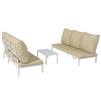 Outsunny Set de 2 Sezlonguri de Terasa cu Perna, Set de Pat Rabatabil de Exterior cu 5 Niveluri Reglabile cu Masa cu Blat de Sticla imagine