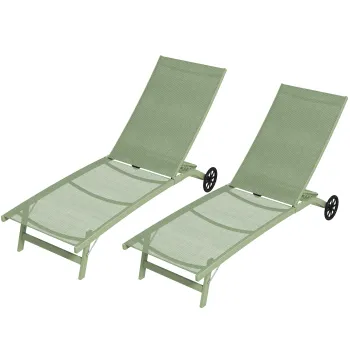 Outsunny Set de 2 sezlonguri din aluminiu si textilena cu roti spatar rabatabil sarcina max. 150 Kg verde inchis | Aosom Romania imagine