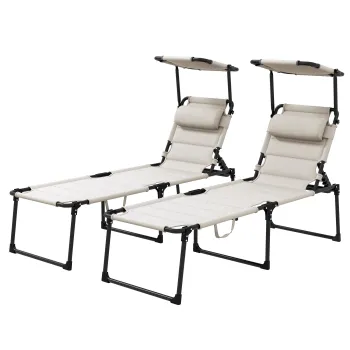Outsunny Set de 2 sezlonguri pliabile confort sporit spatar parasolar reglabil multipozitii, crem | Aosom Romania imagine