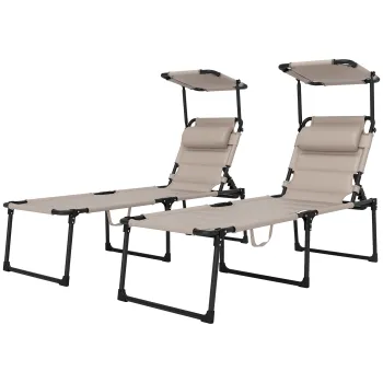 Outsunny Set de 2 sezlonguri pliabile confort sporit spatar parasolar reglabile multi-pozitii, kaki | Aosom Romania imagine