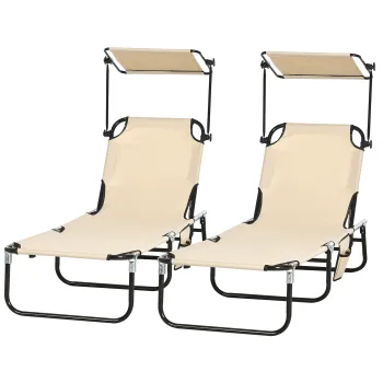 Outsunny Set de 2 sezlonguri pliabile cu copertina, sezlong de gradina cu spatar reglabil in 5 trepte, maro | Aosom Romania imagine