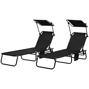 Outsunny Set de 2 sezlonguri pliabile cu copertina, spatar reglabil in 5 trepte, Negru | Aosom Romania imagine
