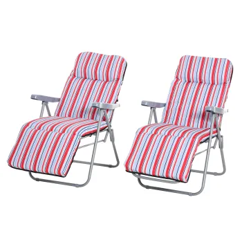 Outsunny Set de 2 sezlonguri pliabile cu perna, sezlong de soare, spatar reglabil in 5 pozitii, sezlong de gradina, set mobilier gradina, otel, poliester, rosu, 60 x 75 x 65-102 cm | Aosom Romania imagine
