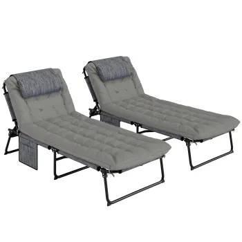 Outsunny Set de 2 sezlonguri pliabile cu spatar reglabil 4 pozitii - perna pentru cap si saltea groasa | Aosom Romania imagine