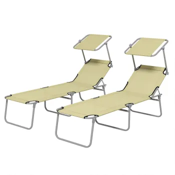 Outsunny Set de 2 Sezlonguri Pliabile cu Tetiera Reglabila, Spatar Reglabil, Sezlonguri de Gradina din Material Oxford si Metal, pentru Plaja, Piscina, 187x58x36 cm, Bej | Aosom Romania imagine