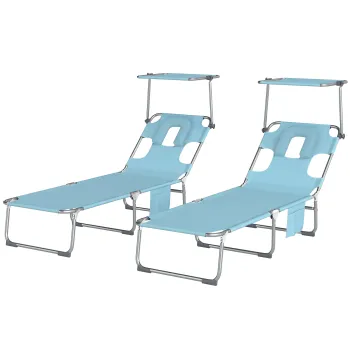 Outsunny Set de 2 Sezlonguri Pliabile Reclinabile cu Copertina 360?, Orificiu Facial, Buzunar Lateral si Textilene 550 g/m2, Albastru | Aosom Romania imagine