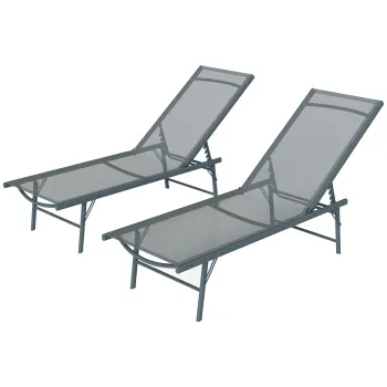 Outsunny Set de 2 sezlonguri pliabile textilena transat gradina exterior reglabil 54 x 164 x 84 cm gri deschis | Aosom Romania imagine
