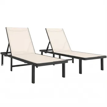 Outsunny Set de 2 sezlonguri reclinabile cu roti Spatar reglabil 4 nivele Cadru aluminiu Tesatura textilene Bej | Aosom Romania imagine