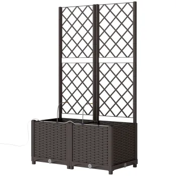 Outsunny Set de 2 spalier cu ghiveci, ghiveci cu orificiu de drenaj, sistem de udare cu timer, 80 x 40 x 136 cm, maro | Aosom Romania imagine