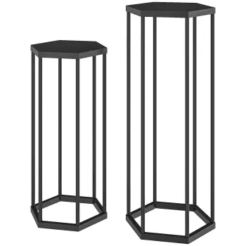 Outsunny set de 2 suporturi pentru plante pentru interior si exterior, suporturi hexagonale din metal pentru ghivece pentru gradina, terasa, balcon | Aosom Romania imagine