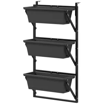 Outsunny Set de 3 ghivece ghiveci cu orificii, 56x42 cm, ghivece patrate din plastic, Gri inchis | Aosom Romania imagine