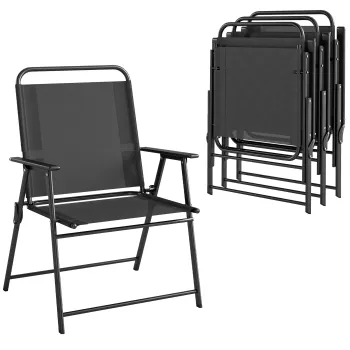Outsunny Set de 4 Scaune de Camping Pliabile cu Spatar Inalt Sezut Lat si Cotiere Tesatura Textilene Respirabila Negru | Aosom Romania imagine