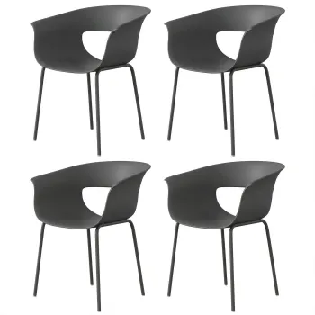 Outsunny Set de 4 Scaune de Exterior, cu Brate, Spatar Perforat, Picioare Metalice, Gri Inchis | Aosom Romania imagine