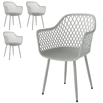 Outsunny Set de 4 Scaune de Gradina Exterioare din PP cu Spatar Diamant Sezut Anti-UV Cotiere si Picioare Metalice Gri | Aosom Romania imagine