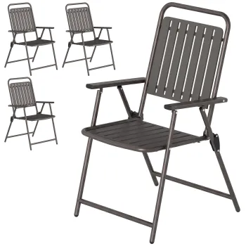 Outsunny Set de 4 scaune de gradina exterioare pliabile cu cotiere, spatar si sezut, cadru metalic 55x63x93 cm Maro | Aosom Romania imagine