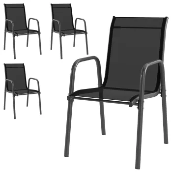 Outsunny Set de 4 scaune de gradina exterioare, scaun de sufragerie stivuibil cu cotiere si spatar inalt, negru | Aosom Romania imagine