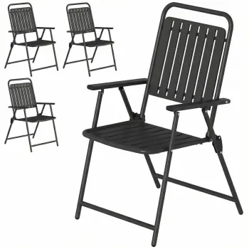 Outsunny Set de 4 scaune de gradina pliabile pentru exterior cu cotiere, spatar si sezut cadru metalic 55x63x93 cm negru | Aosom Romania imagine