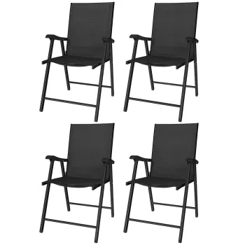 Outsunny Set de 4 scaune de gradina pliabile Structura otel robusta fara asamblare Spatar inalt ergonomic 58x62x97cm Negru | Aosom Romania imagine