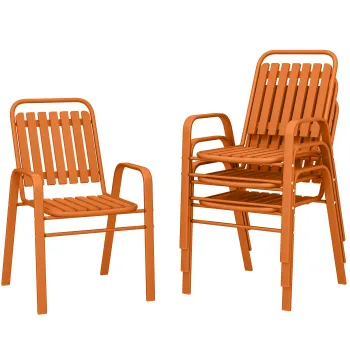 Outsunny Set de 4 Scaune de Gradina Stivuibile cu Spatar Inalt si Brate, 56x66x91 cm, Maro Inchis | Aosom Romania imagine