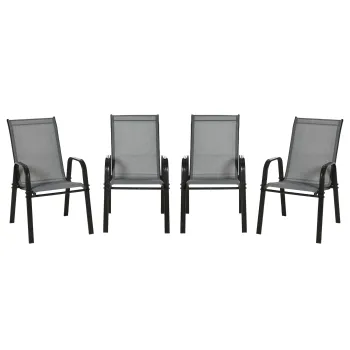 Outsunny Set de 4 Scaune de Gradina Stivuibile, Scaune de Exterior cu Cotiere din Metal si Tesatura Respirabila, 54x75.5x95 cm, Gri imagine