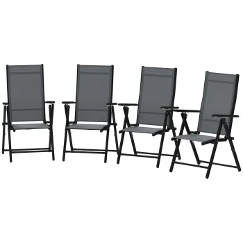 Outsunny Set de 4 Scaune Pliabile pentru Gradina cu Spatar si Sezut din Plasa, 56x69x106 cm, Gri | Aosom Romania imagine