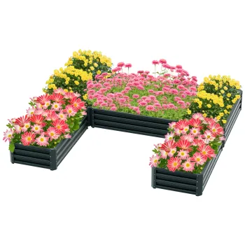 Outsunny Set de 5 jardiniere pentru gradina, pat de legume modular din otel, perfect pentru legume, plante si flori, verde | Aosom Romania imagine