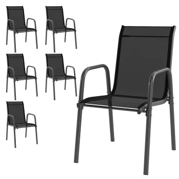 Outsunny Set de 6 scaune de gradina exterioare stivuite cu cotiere, sezut si spatar din plasa, cadru metalic negru | Aosom Romania imagine