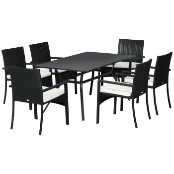 Outsunny Set de 7 Piese din Ratan pentru Luat Masa, Set de Mese imagine