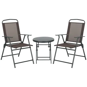 Outsunny Set de Bistro 3 Piese din Metal Rezistent la Intemperii Set Mobilier de Gradina cu masa pliabila scaune de gradina Maro | Aosom Romania imagine