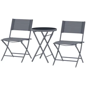 Outsunny Set de bistrou 3 piese pliabil din metal, 2 scaune si 1 masa rotunda, set de gradina exterior pentru 2 persoane, gri | Aosom Romania imagine
