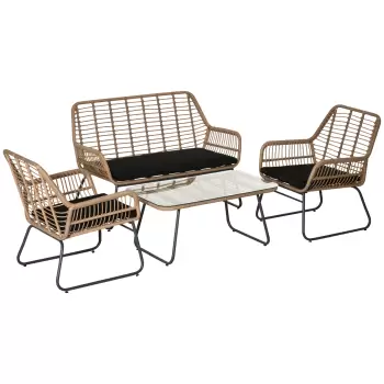 Outsunny Set de canapele pentru veranda, din ratan, cu 4 piese, Natural | Aosom Ro imagine