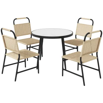 Outsunny Set de dining din 5 piese din ratan pentru terasa, Masa imagine