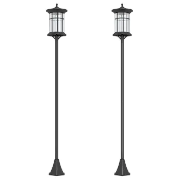 Outsunny Set de doua lampioane solare traditionale de 1,8m - Negru | Aosom Romania imagine